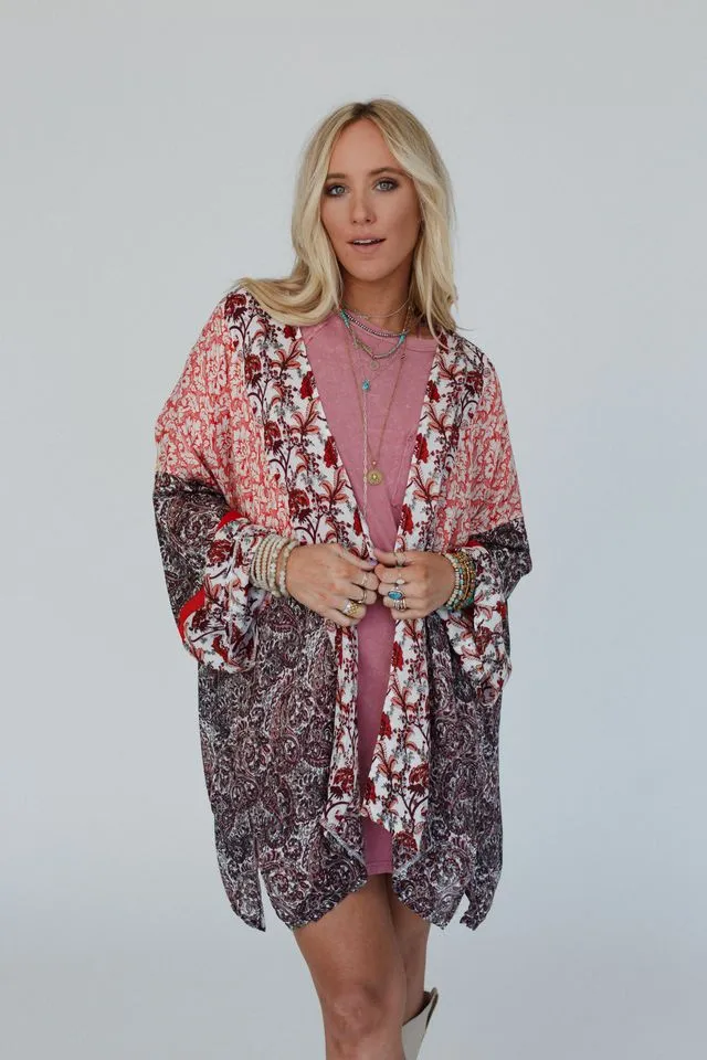 Free Spirit Floral Kimono - Peach