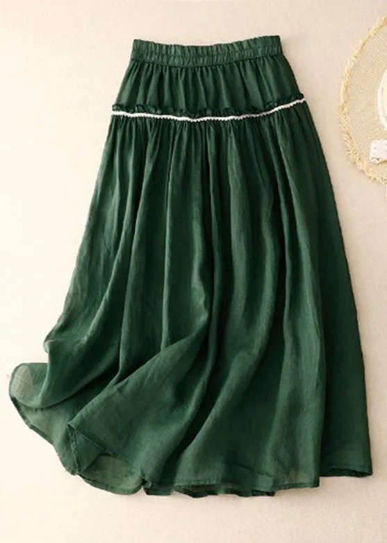 French Green Ruffled Patchwork Elastic Waist Pleated Skirts BV035