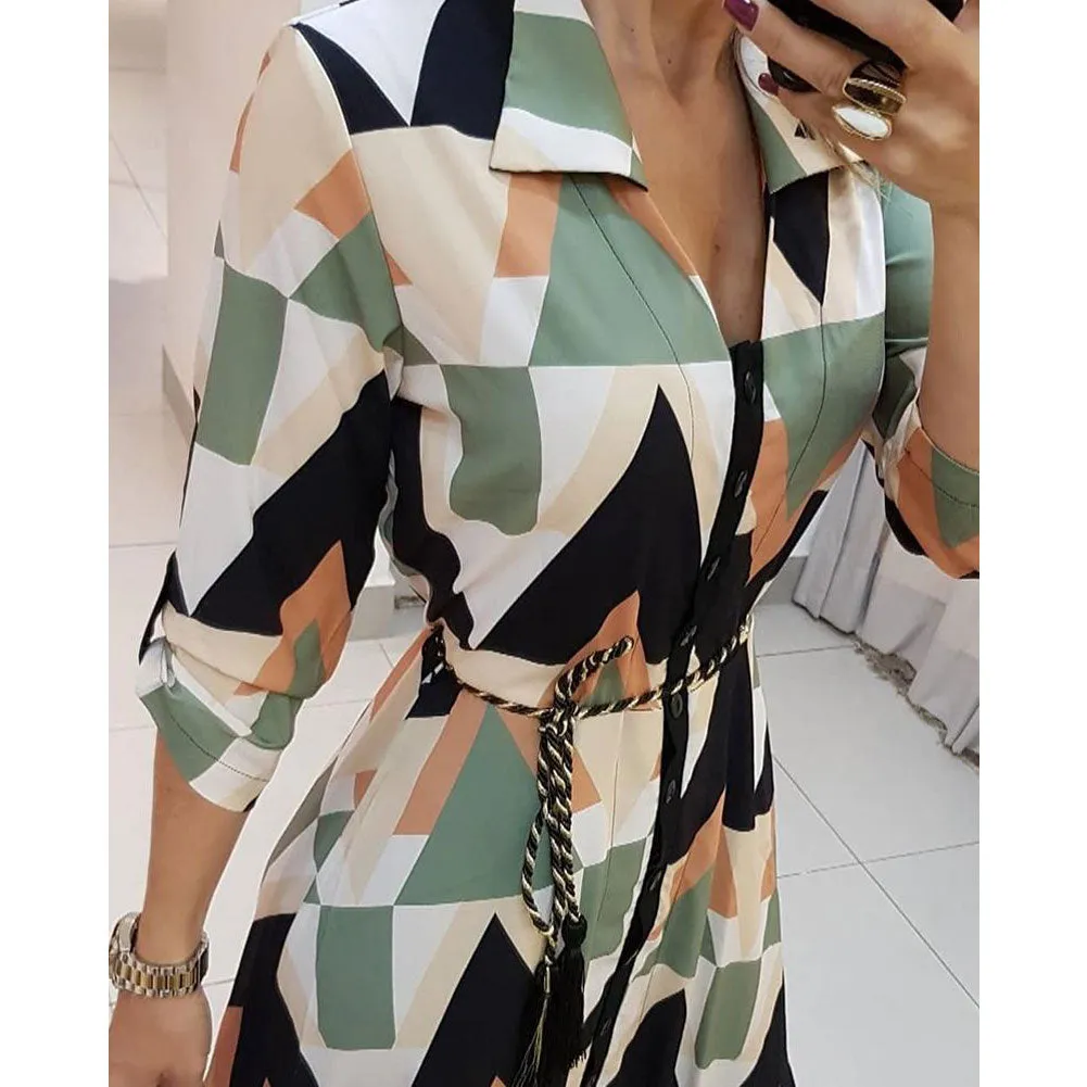 Geometric Wave Print Midi Dress