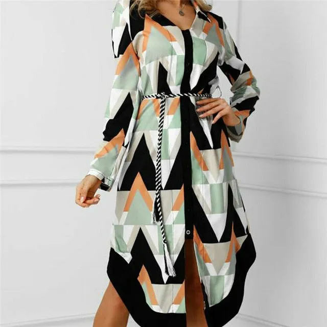 Geometric Wave Print Midi Dress