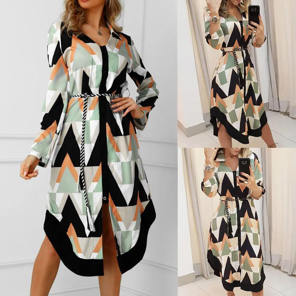 Geometric Wave Print Midi Dress