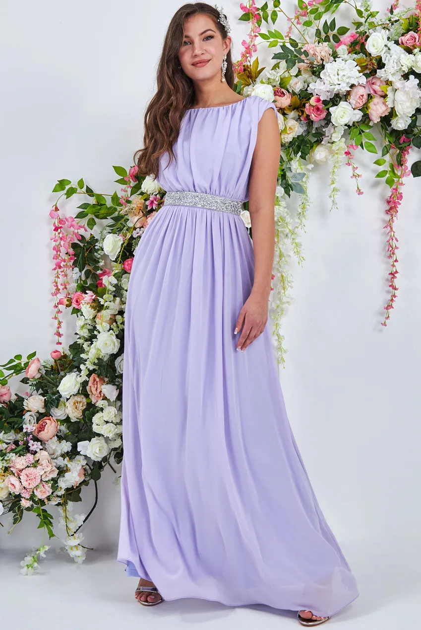 Goddiva Chiffon Maxi With Embellished Belt