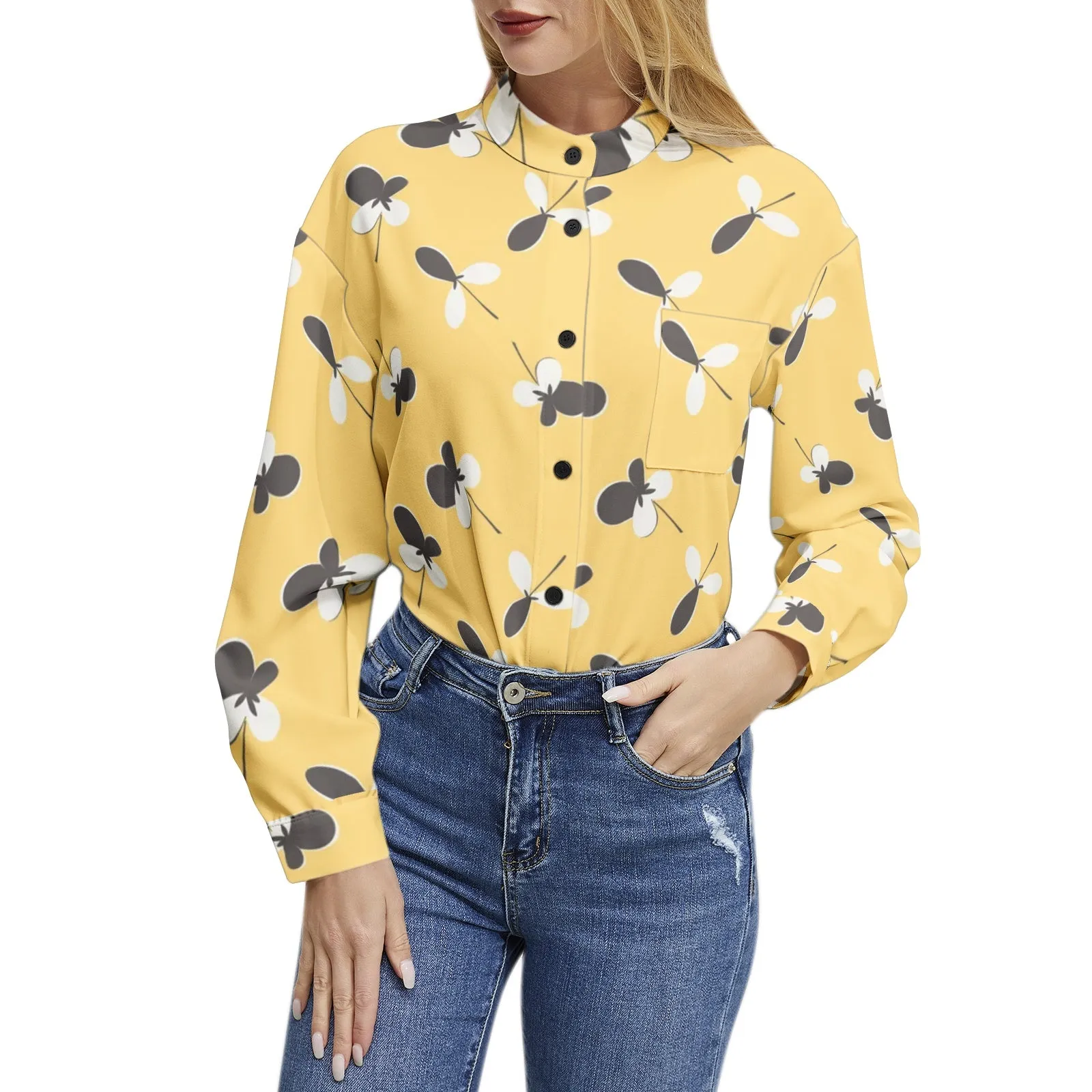 Golden Meadow Long Sleeve Button Up Casual Shirt Top