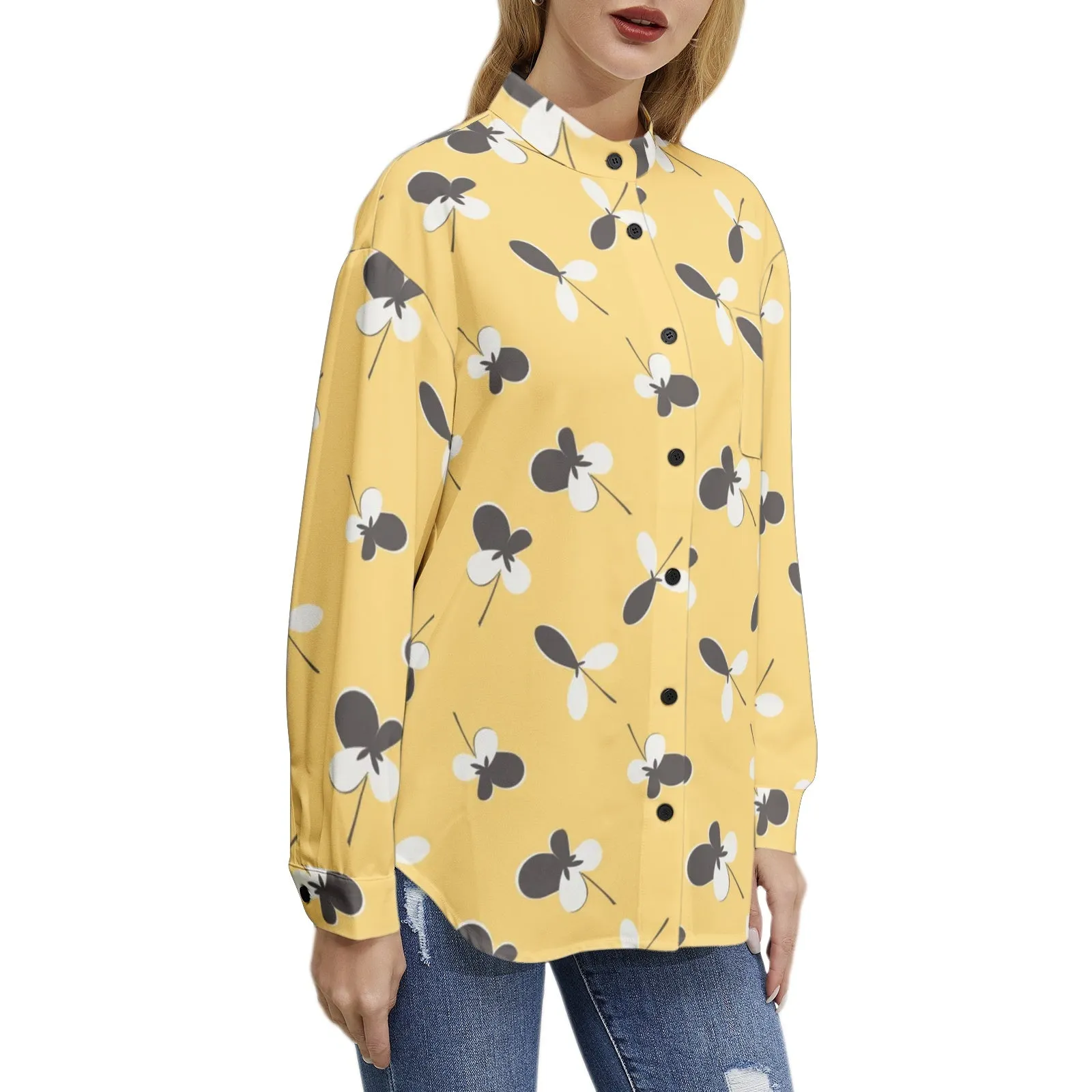 Golden Meadow Long Sleeve Button Up Casual Shirt Top