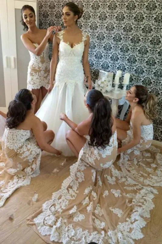 High-low Lace Appliqued Mermaid Bridesmaid Dress