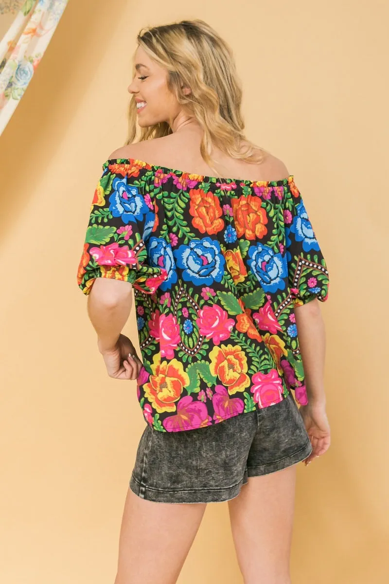 It11354  Off shoulder flower top