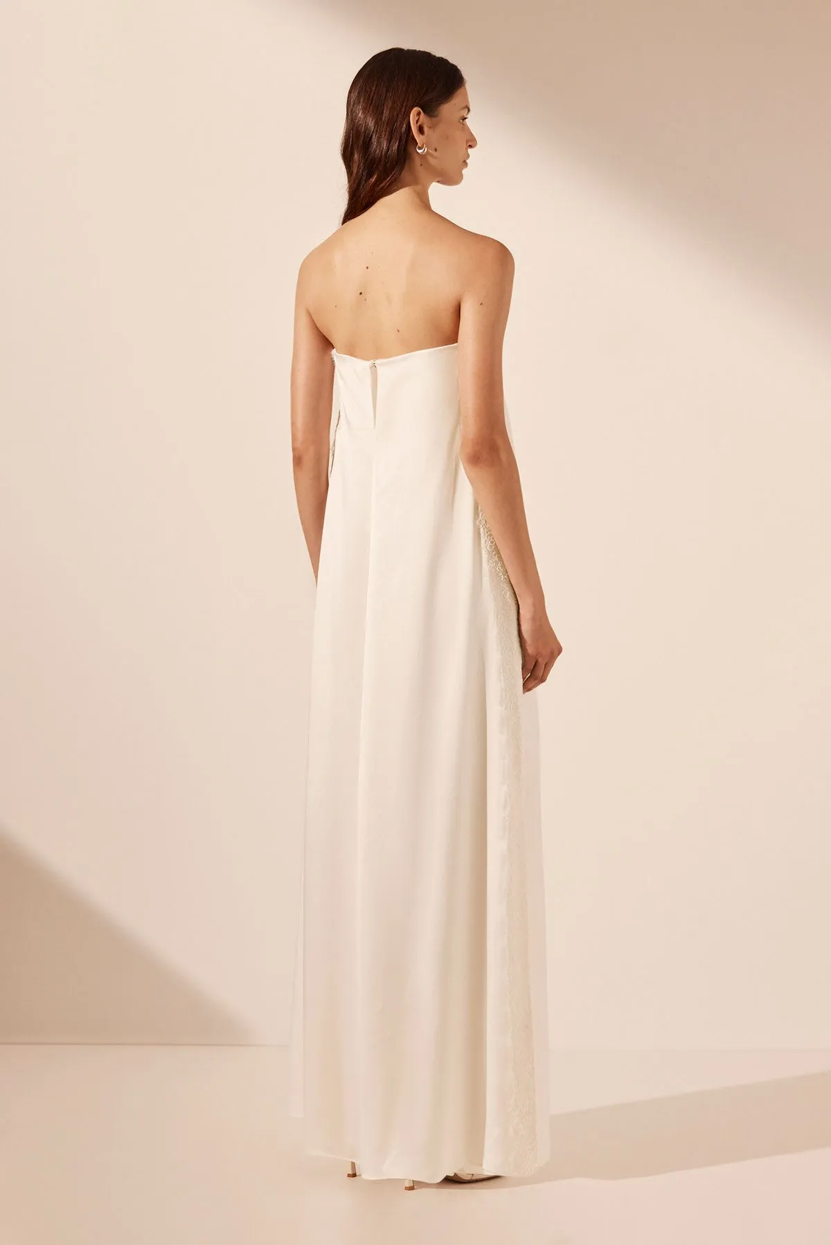 LA LUNE CUMULUS SILK STRAPLESS LACE COLUMN MAXI DRESS - IVORY