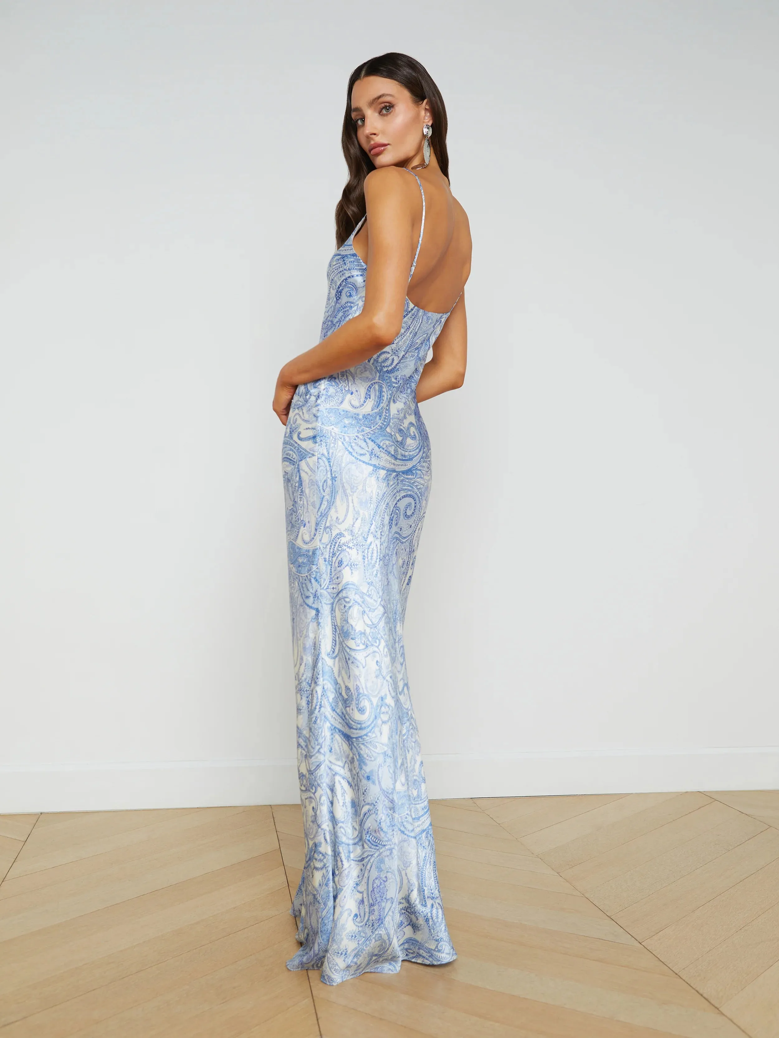 L’agence - Serita Silk Slip Dress - Ivory/Blue Decorated Paisley