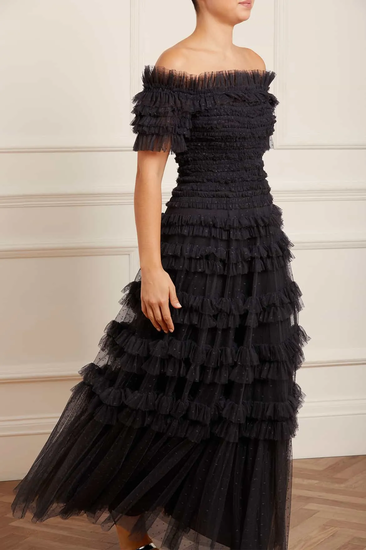 Lisette Ruffle Off Shoulder Gown