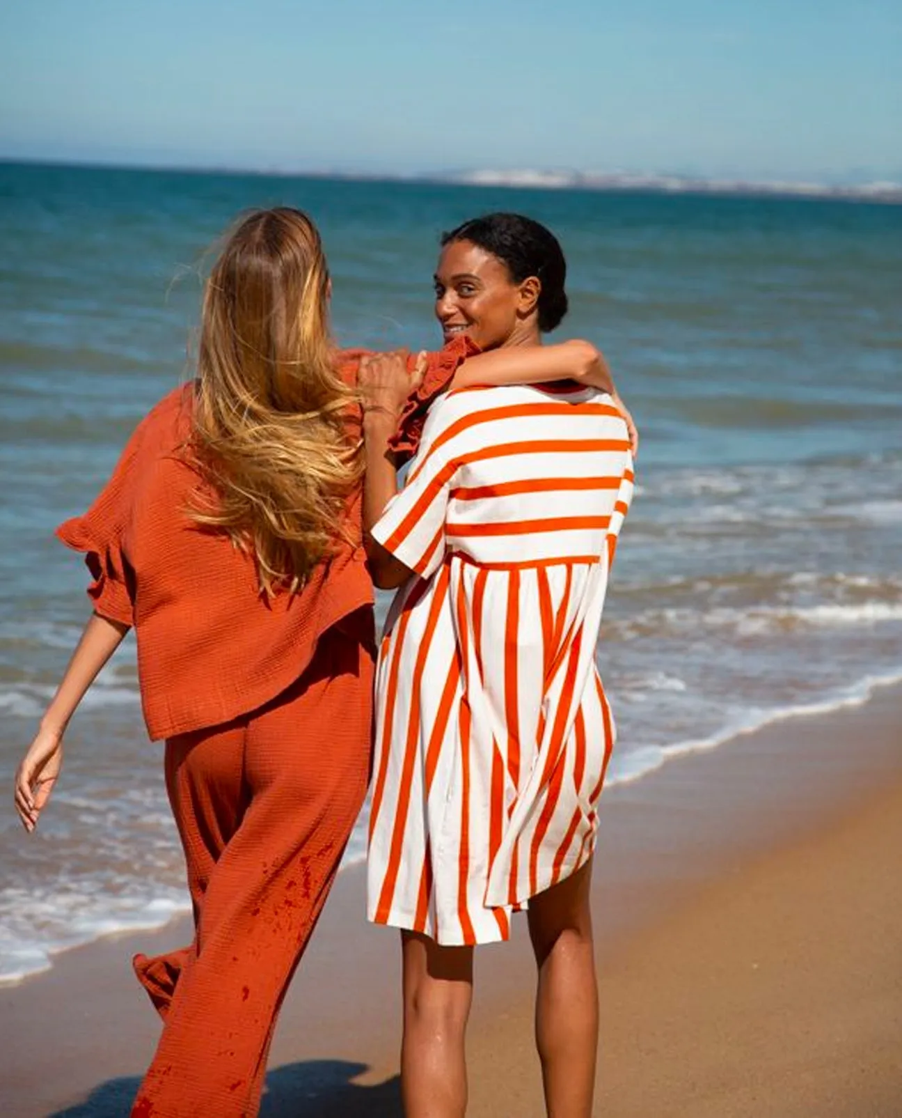 Lois-Sue Organic Cotton Stripe Dress In White & Sunset Orange Stripe