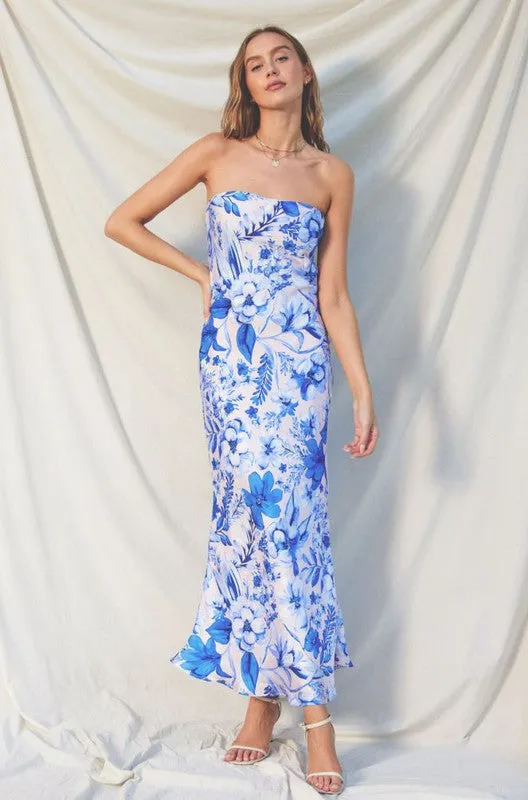 Luminous Strapless Bias Cut Maxi Dress