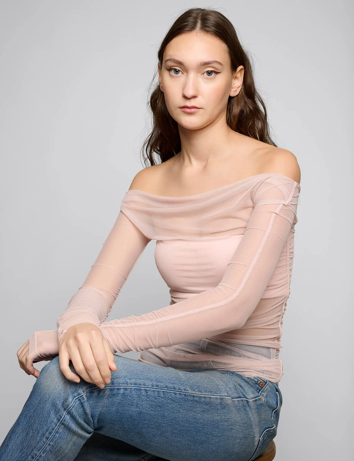 Lydia Mesh Off The Shoulder Pink Top