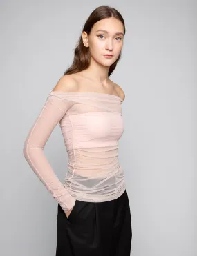 Lydia Mesh Off The Shoulder Pink Top