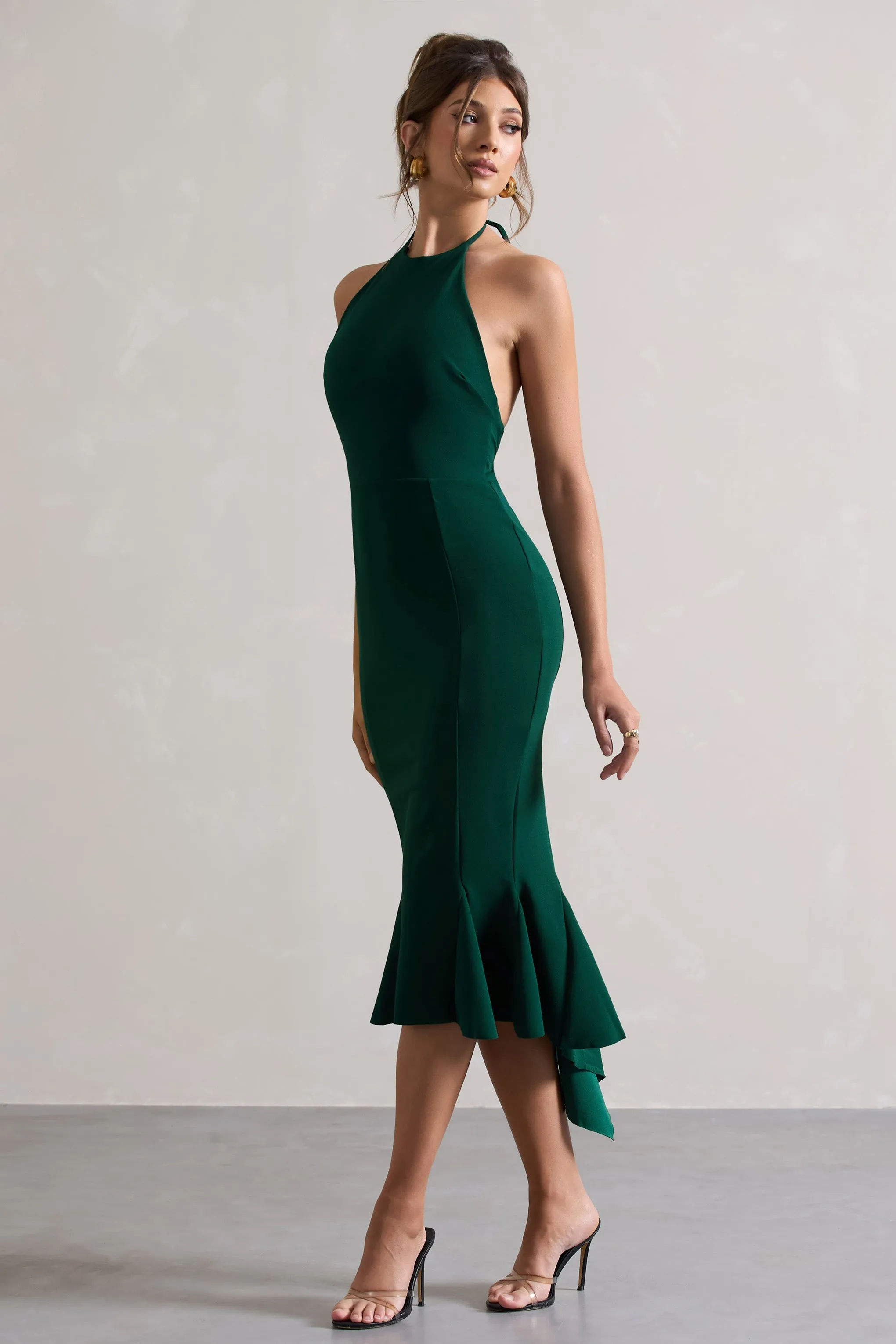 Maluma | Bottle Green Halter-neck midi dress