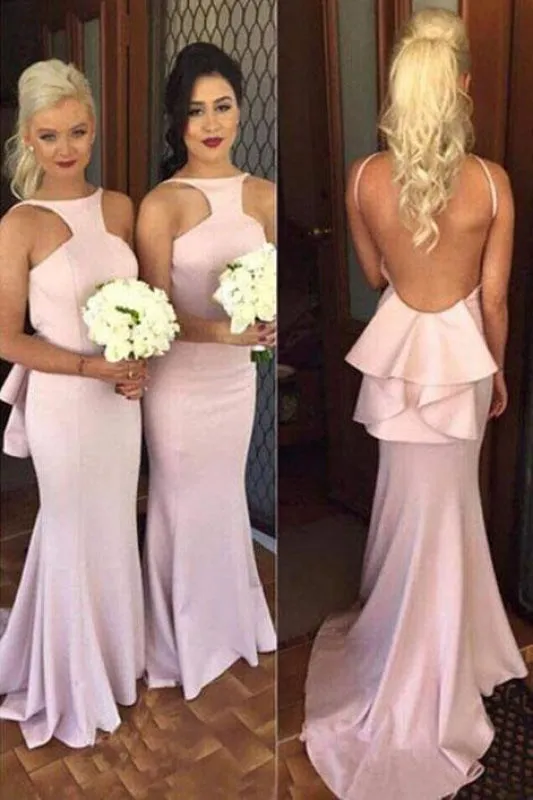 Mermaid Sleeveless Brush Train Bridesmaid Dress