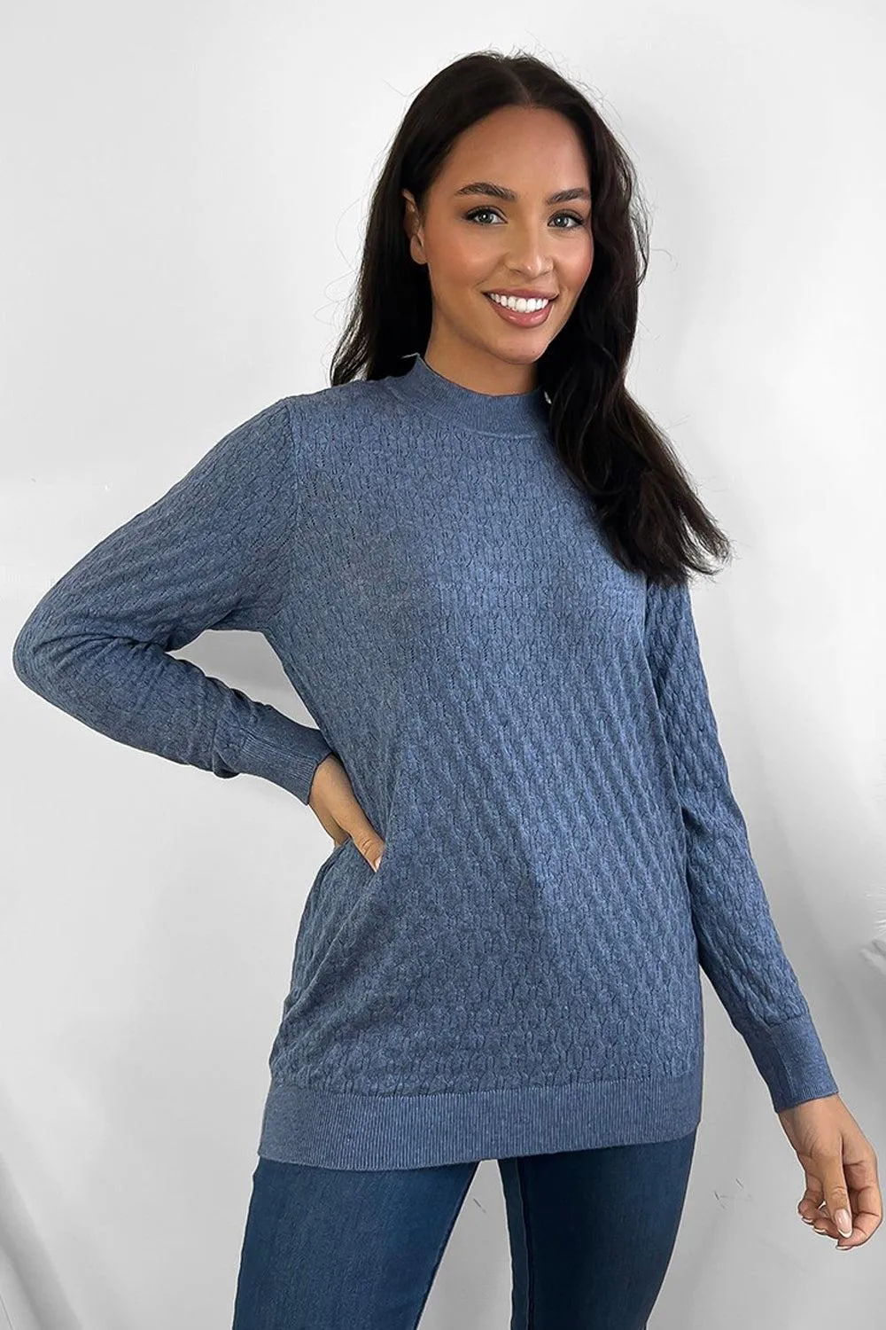 Mock High Neck Patterned Knit Pullover