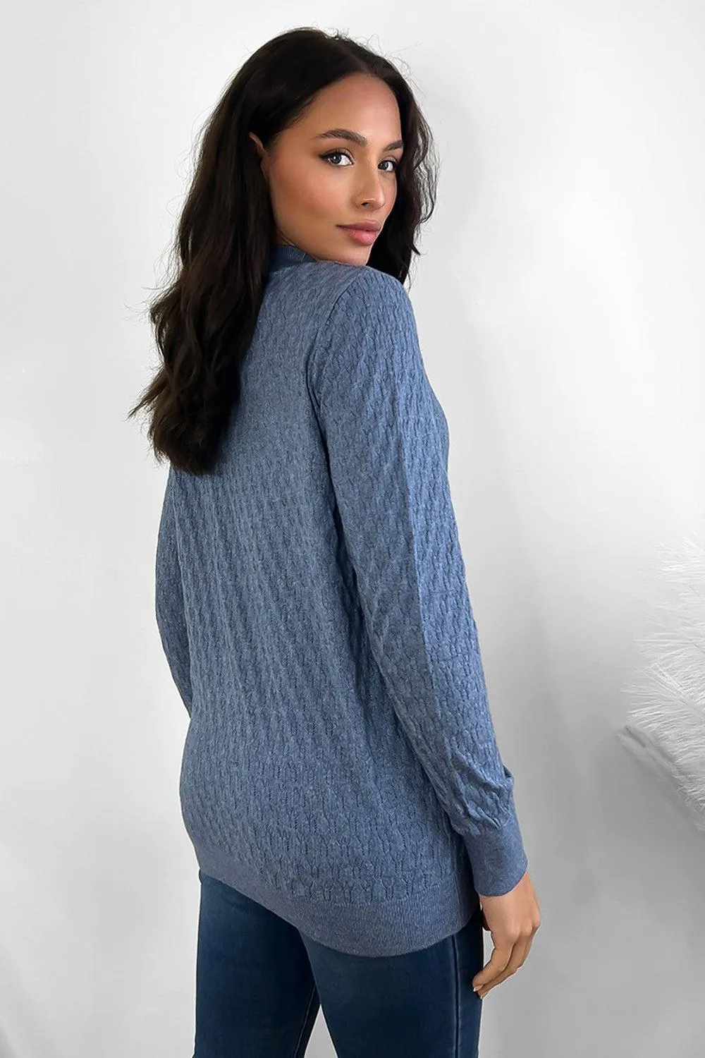 Mock High Neck Patterned Knit Pullover