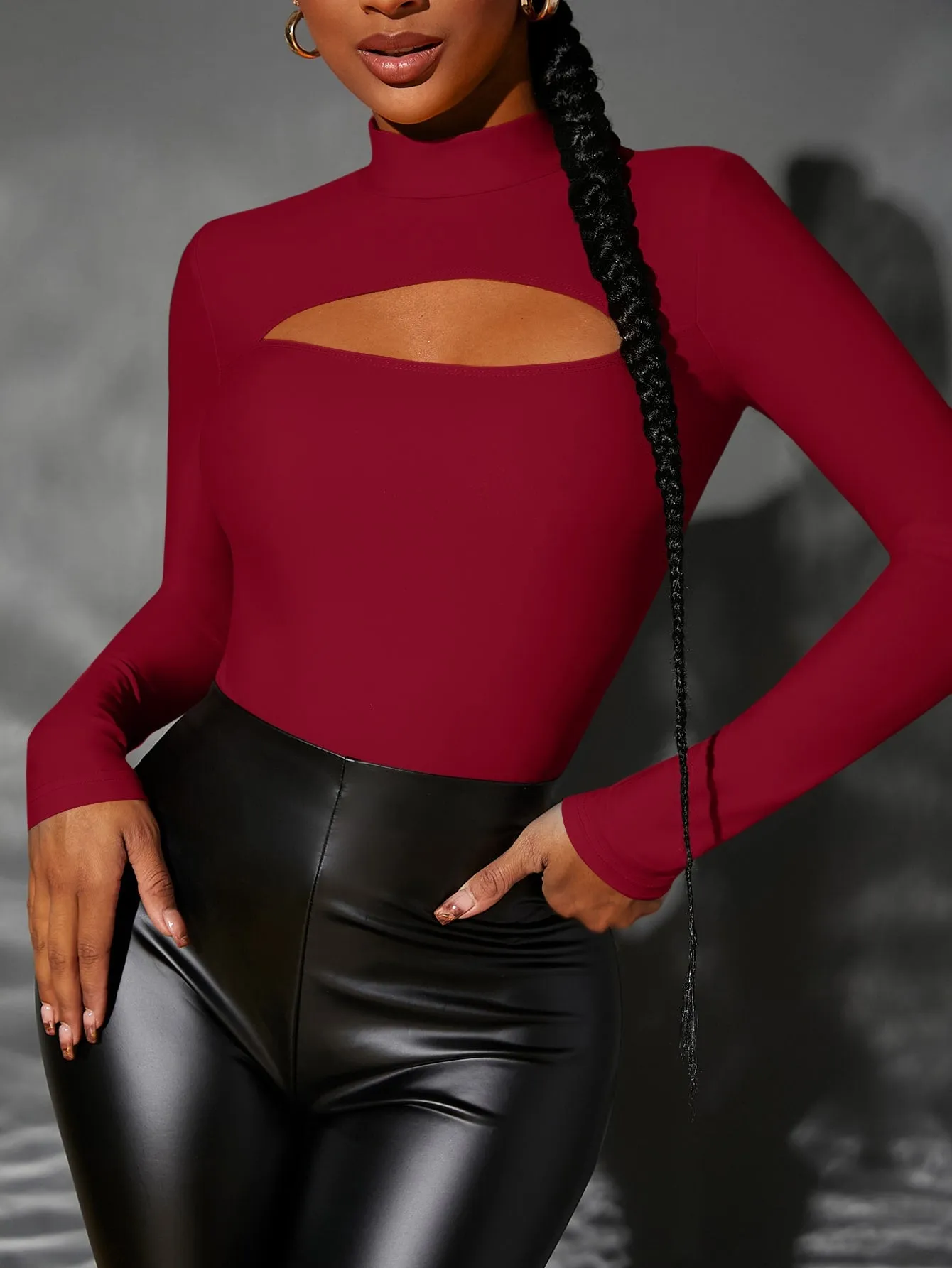 Mock Neck Cut Out Bodysuit