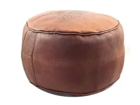 Moroccan Leather Ottoman - Tan Tabouret Pouf