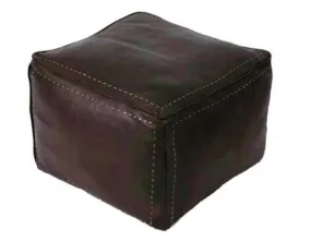 Moroccan Leather Pouf / Ottoman - Square - Brown - Salwa