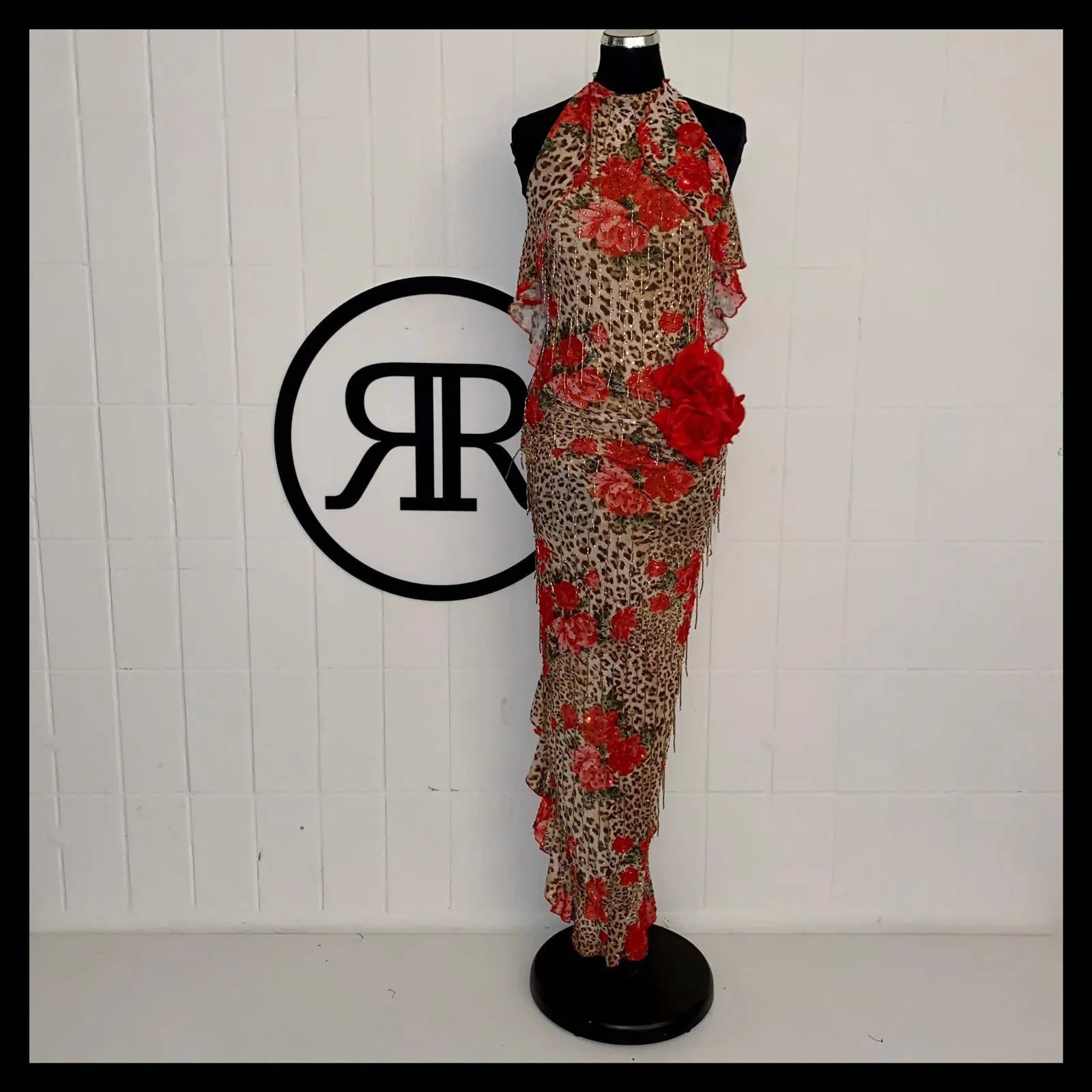 New Leopard & Roses Beaded Latin Dress