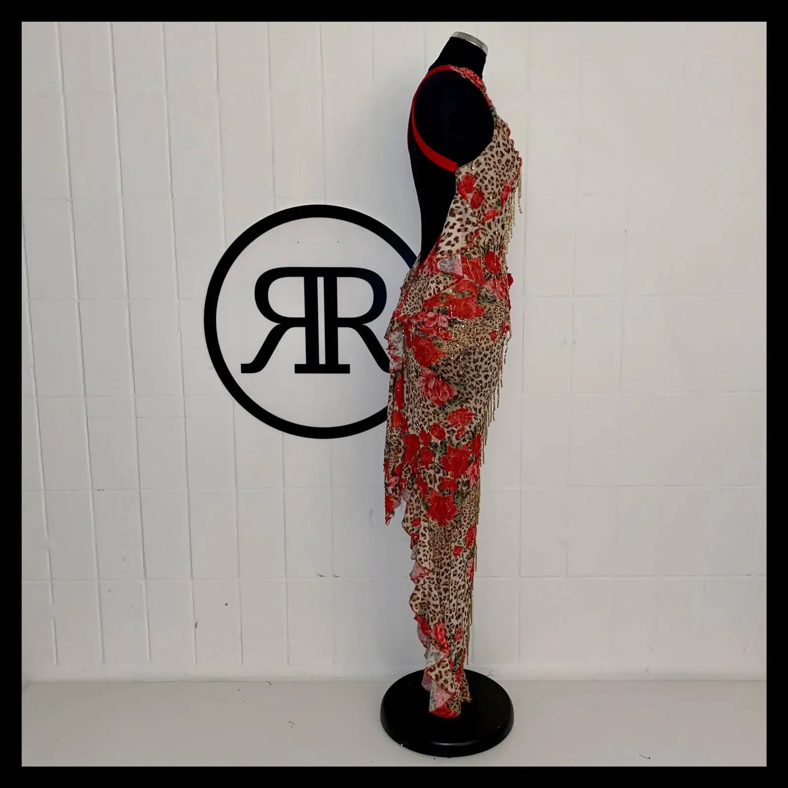 New Leopard & Roses Beaded Latin Dress