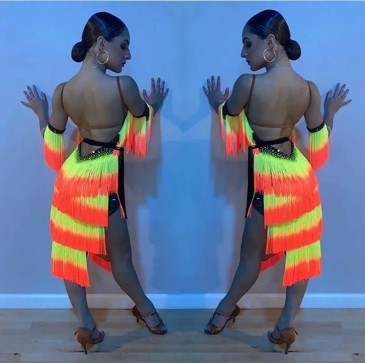 New Multicolor Fringe Sponsored Latin Dress