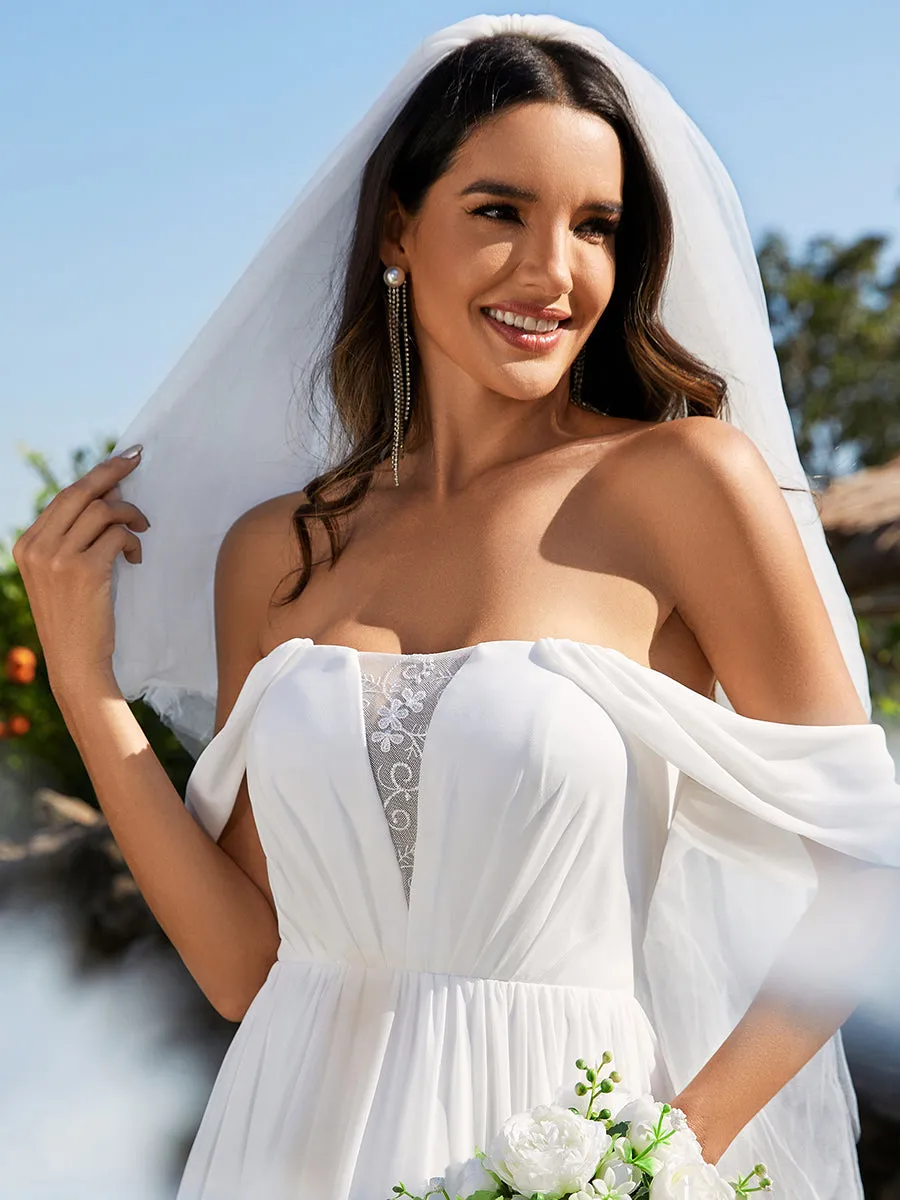 Off Shoulder Chiffon Wedding Dressees With Half Sleeves