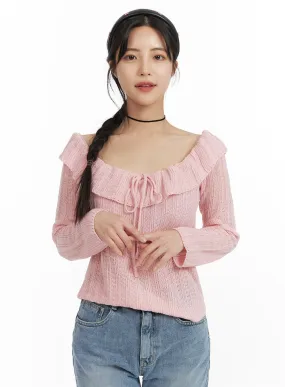 Off-Shoulder Ruffle Knit Top OF422