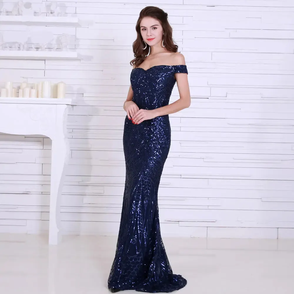 Off Shoulder Sequin Maxi Dress