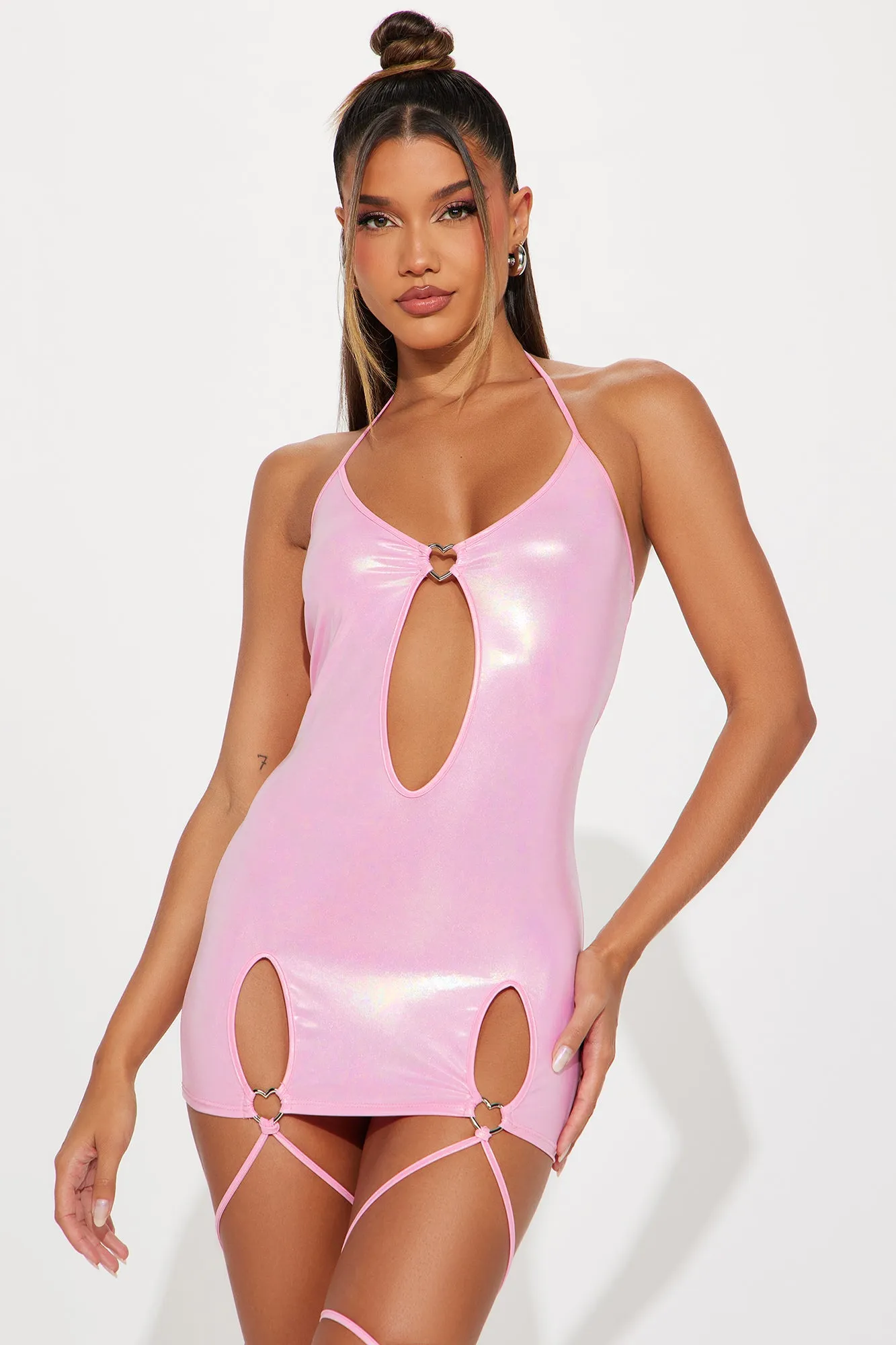 One Beat At A Time Holographic Dance Dress - Pink