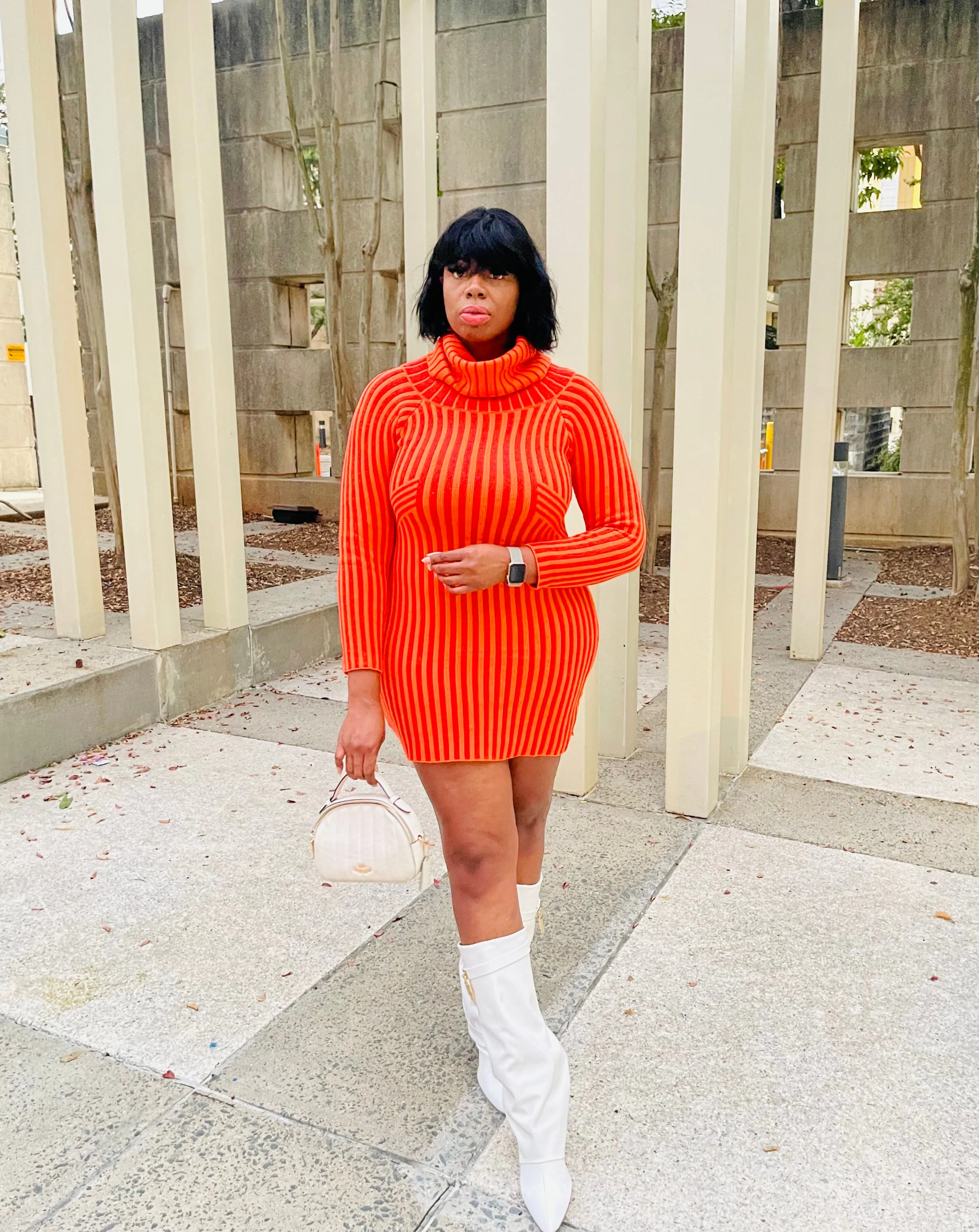 Orange Striped Sweater Dress