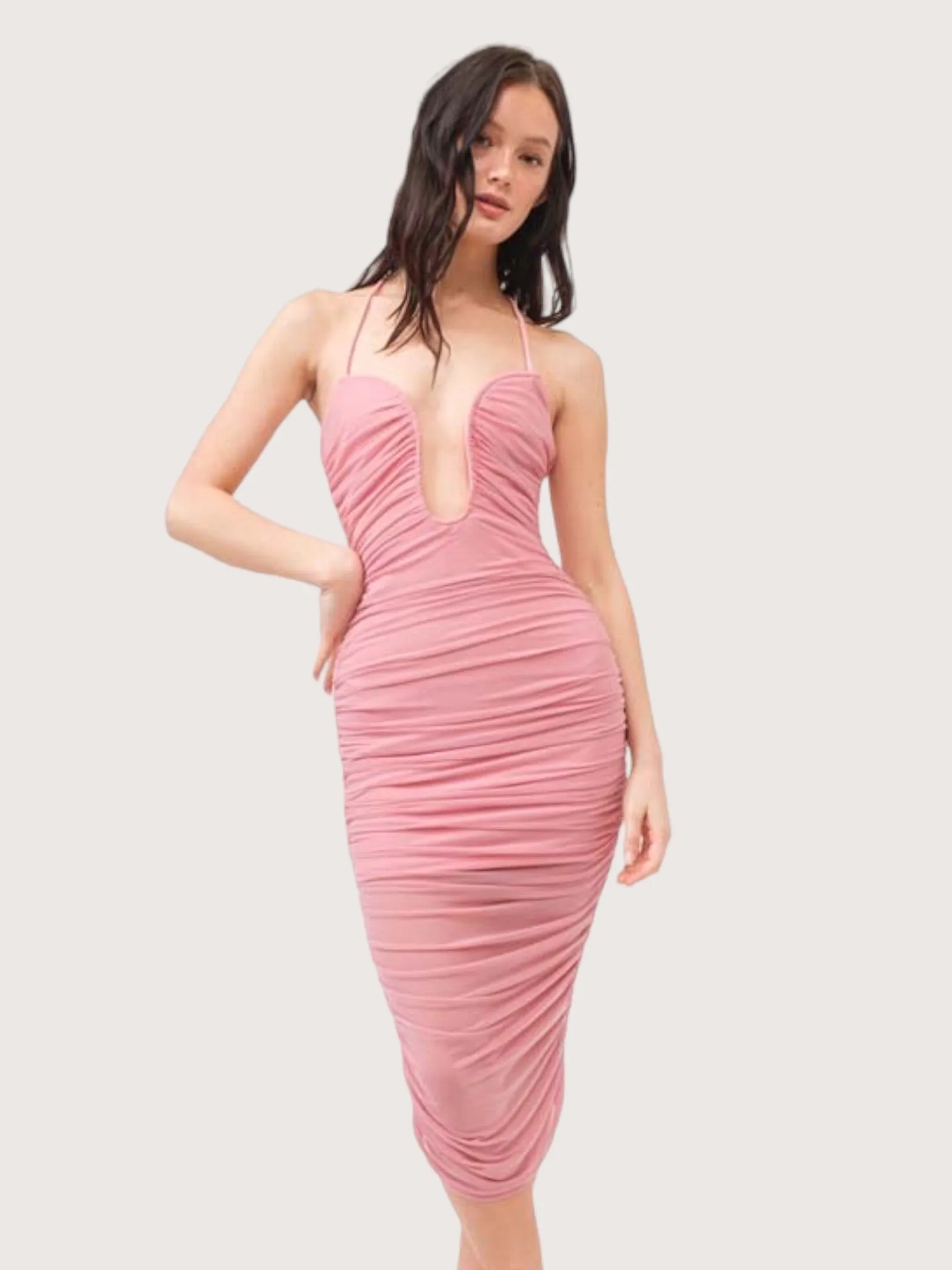 Plunging Neck Mesh Dress