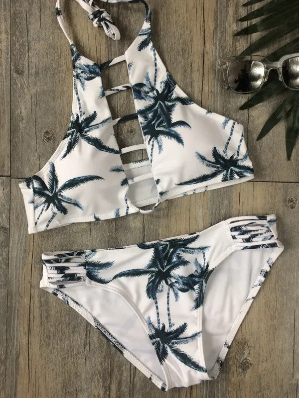 Printed Halter Cut Out Tank Bikini Swimsuit