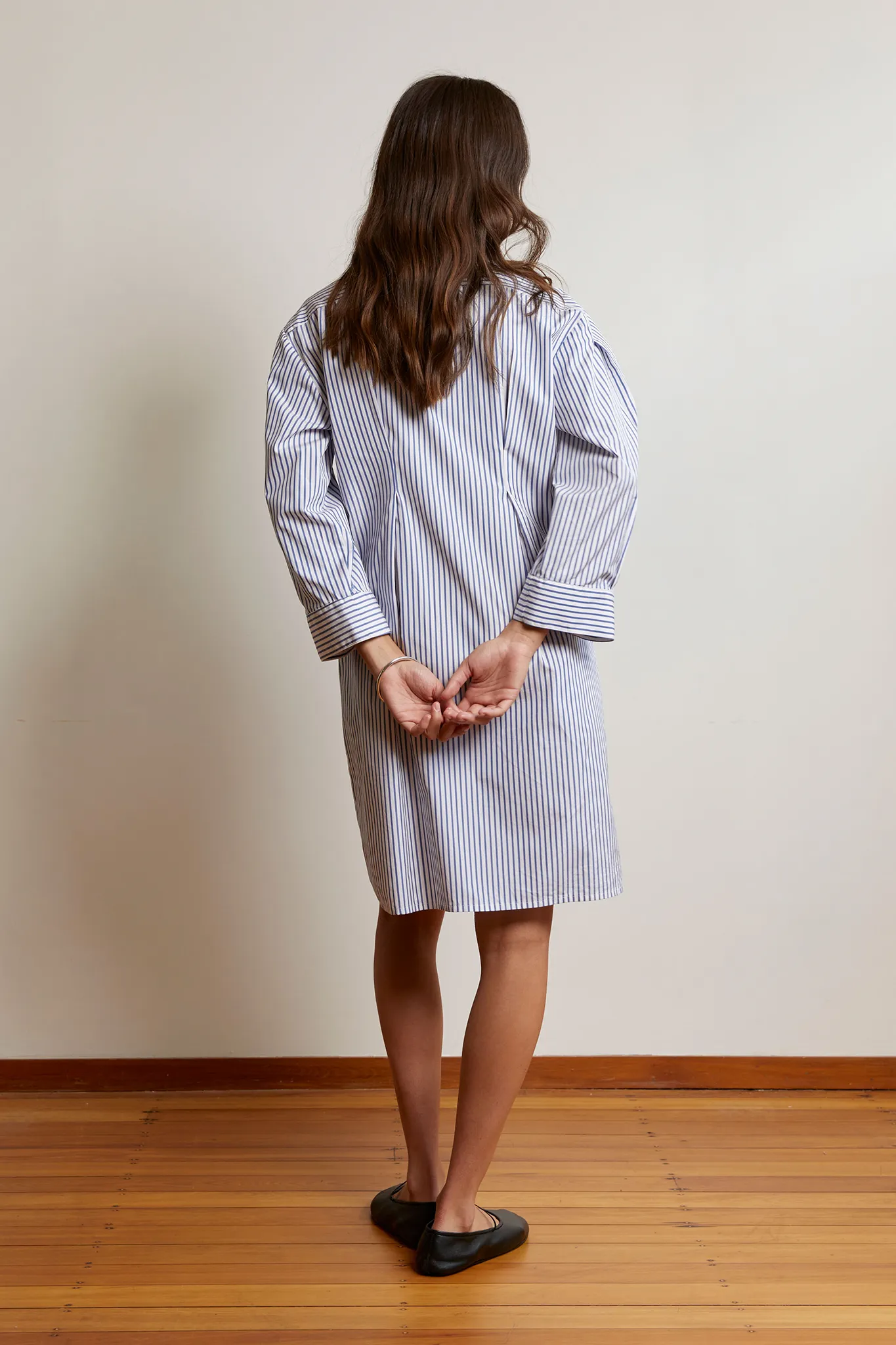 Pullover Shirt Dress | Cotton Stripe | Dark Blue   White