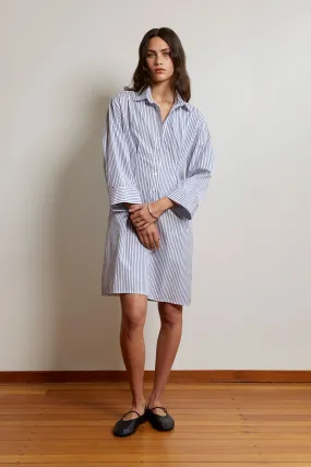 Pullover Shirt Dress | Cotton Stripe | Dark Blue   White