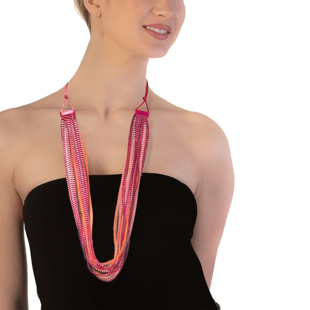 Satin Pleated Necklace Neos Orange Black Burgundy Pink NEOS-n 403