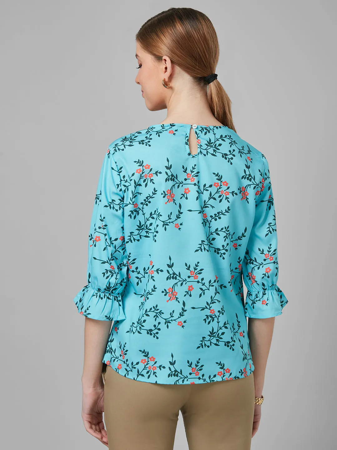 Style Quotient Women Blue and Multi Floral Printed Polyester Smart Casual Top