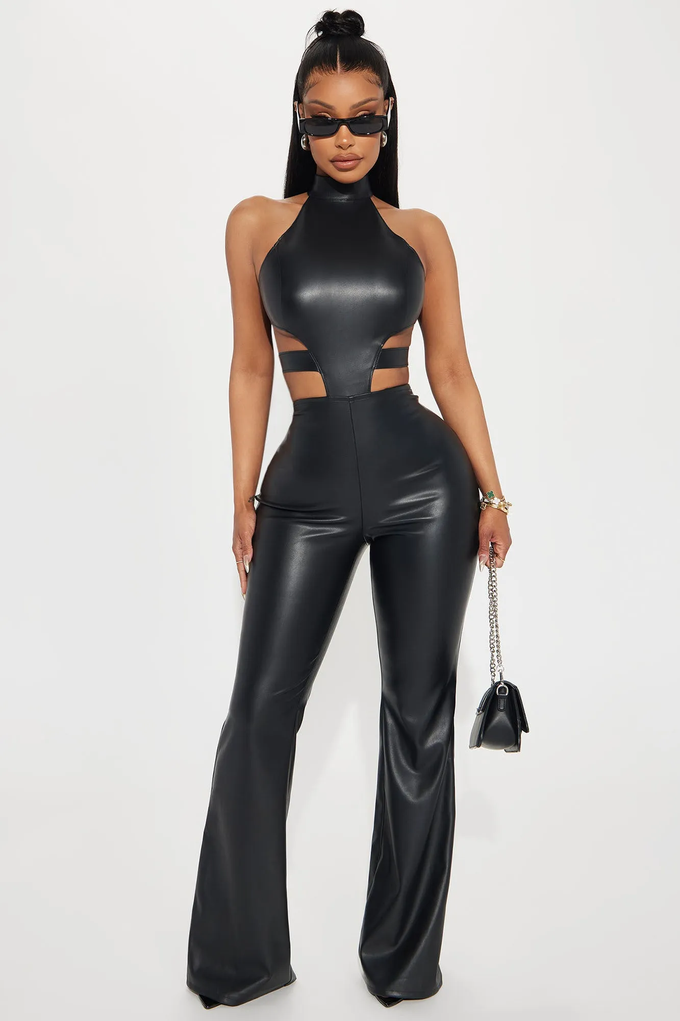 Tianna Faux Leather Jumpsuit - Black