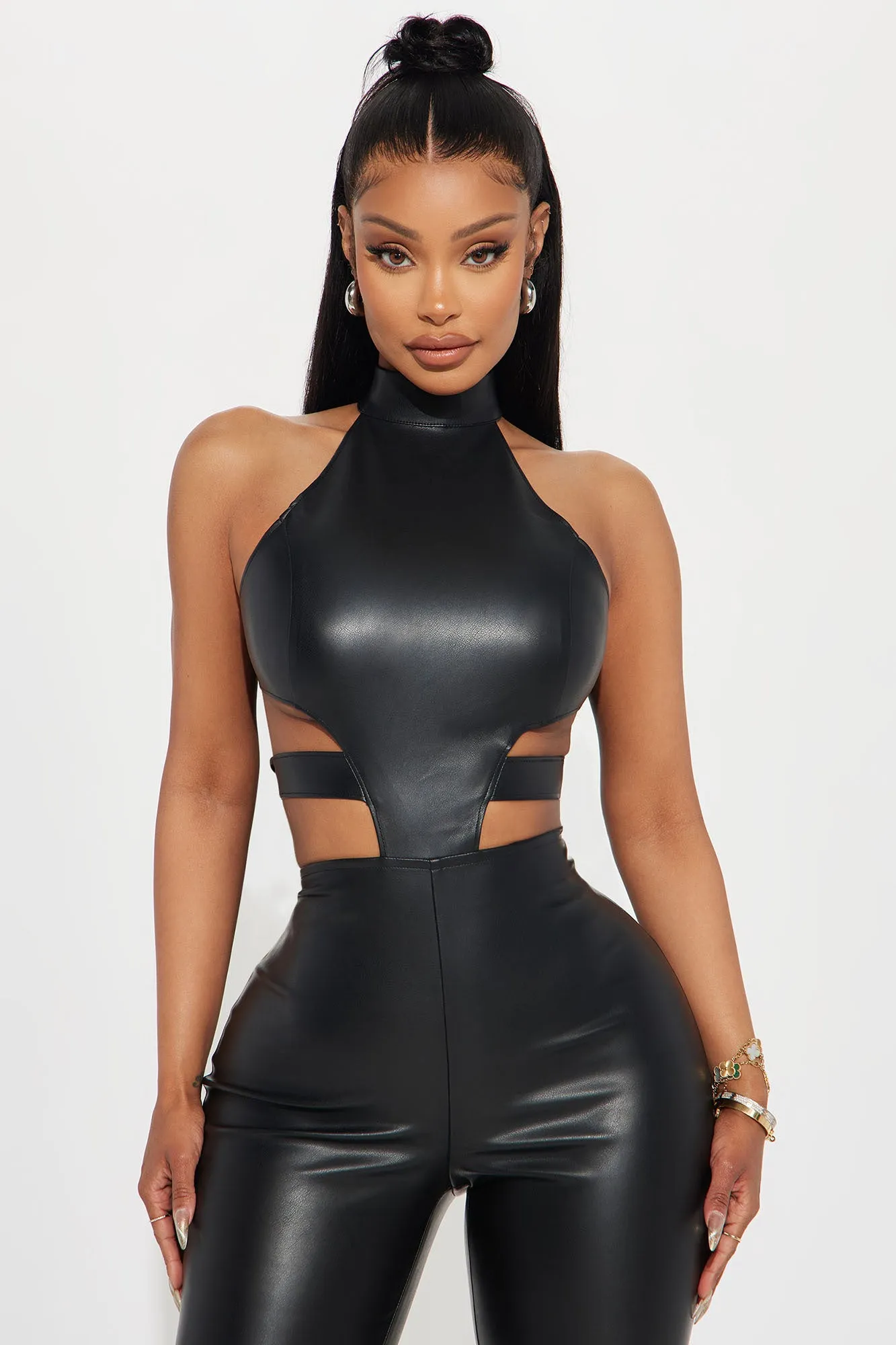 Tianna Faux Leather Jumpsuit - Black