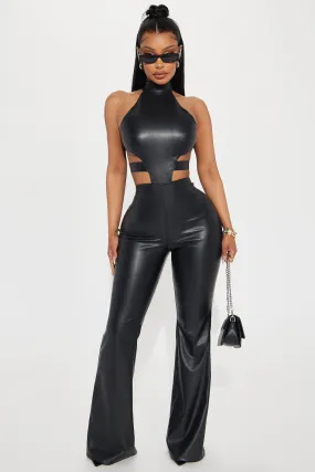 Tianna Faux Leather Jumpsuit - Black