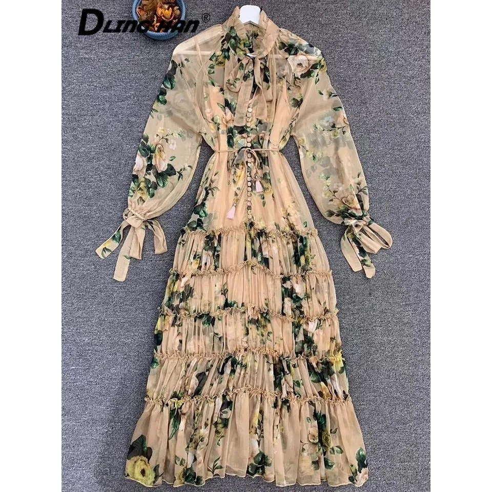 V-Neck Chiffon Floral Dress