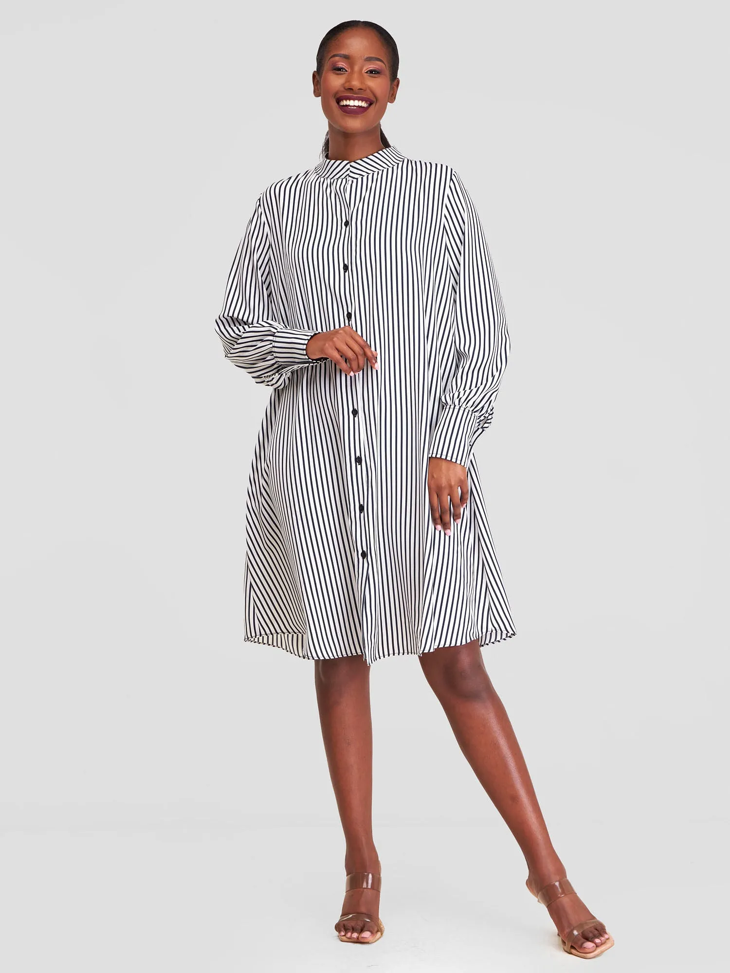 Vivo Jasiri Tent Shirt Dress - White / Navy stripes