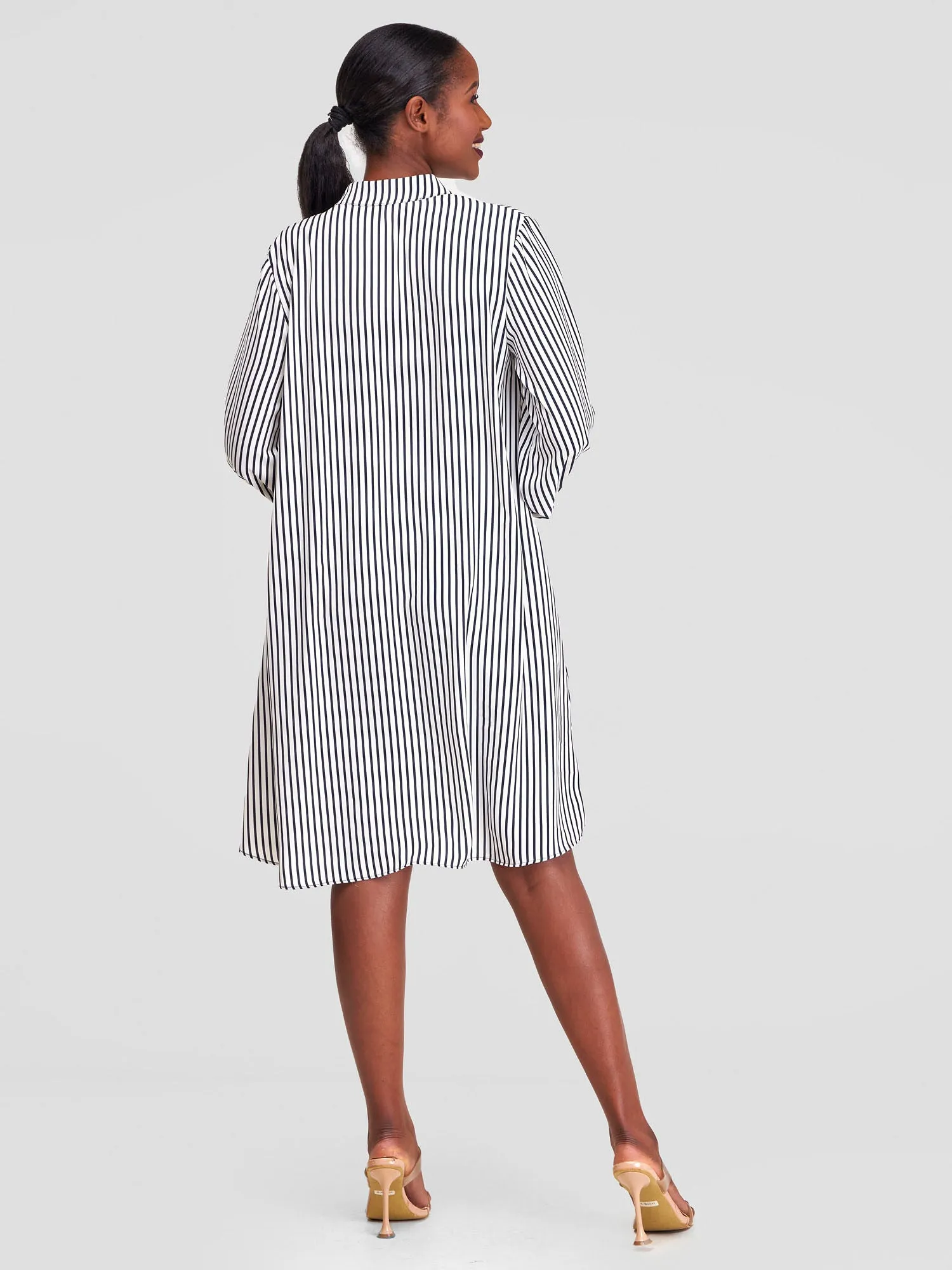 Vivo Jasiri Tent Shirt Dress - White / Navy stripes