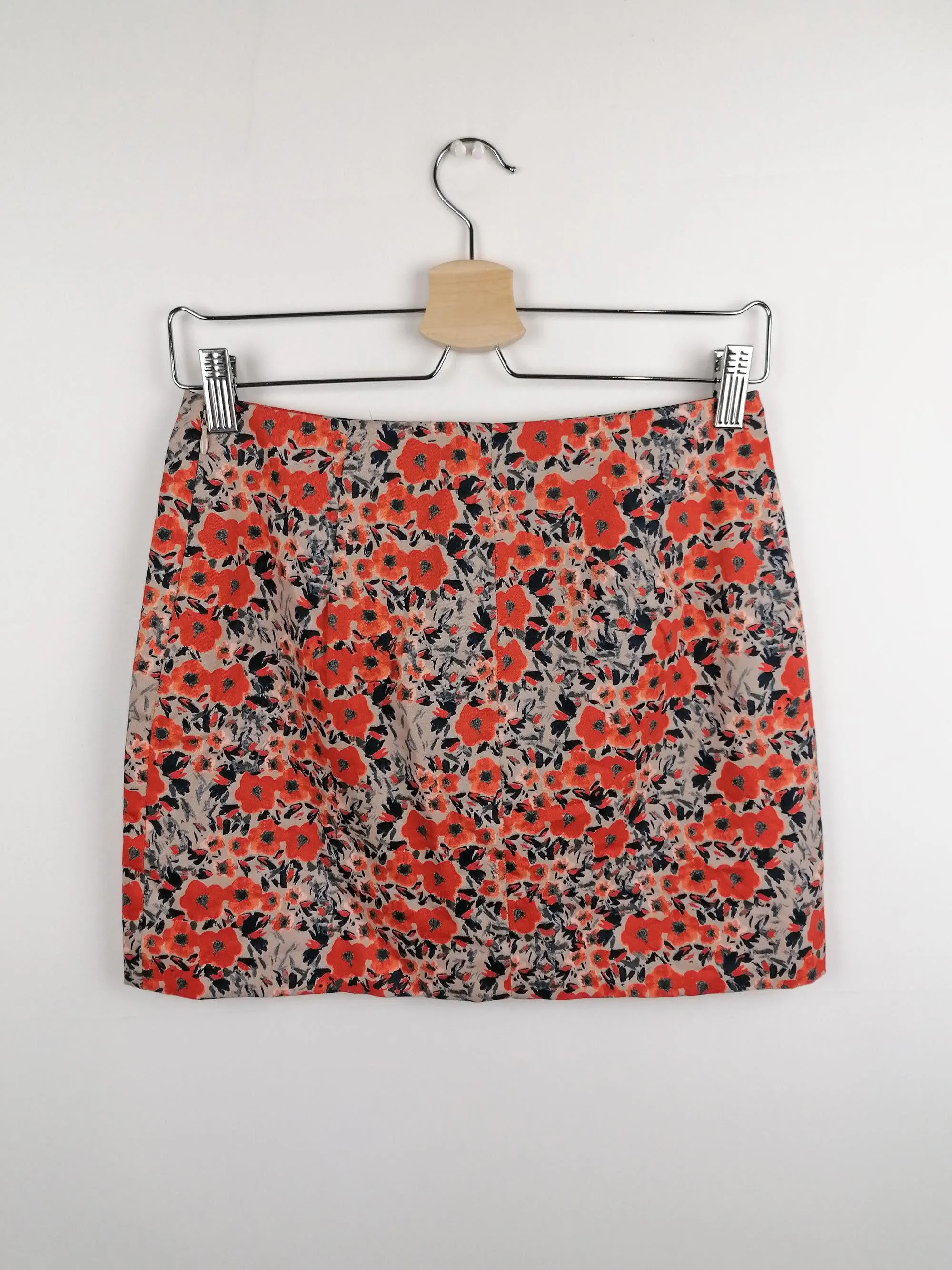 Y2K Mini Skirt Cotton Flowers Pattern Orange - size S